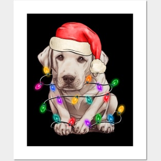 Funny Basset Hound Christmas Santa Hat Animals Xmas Light Posters and Art